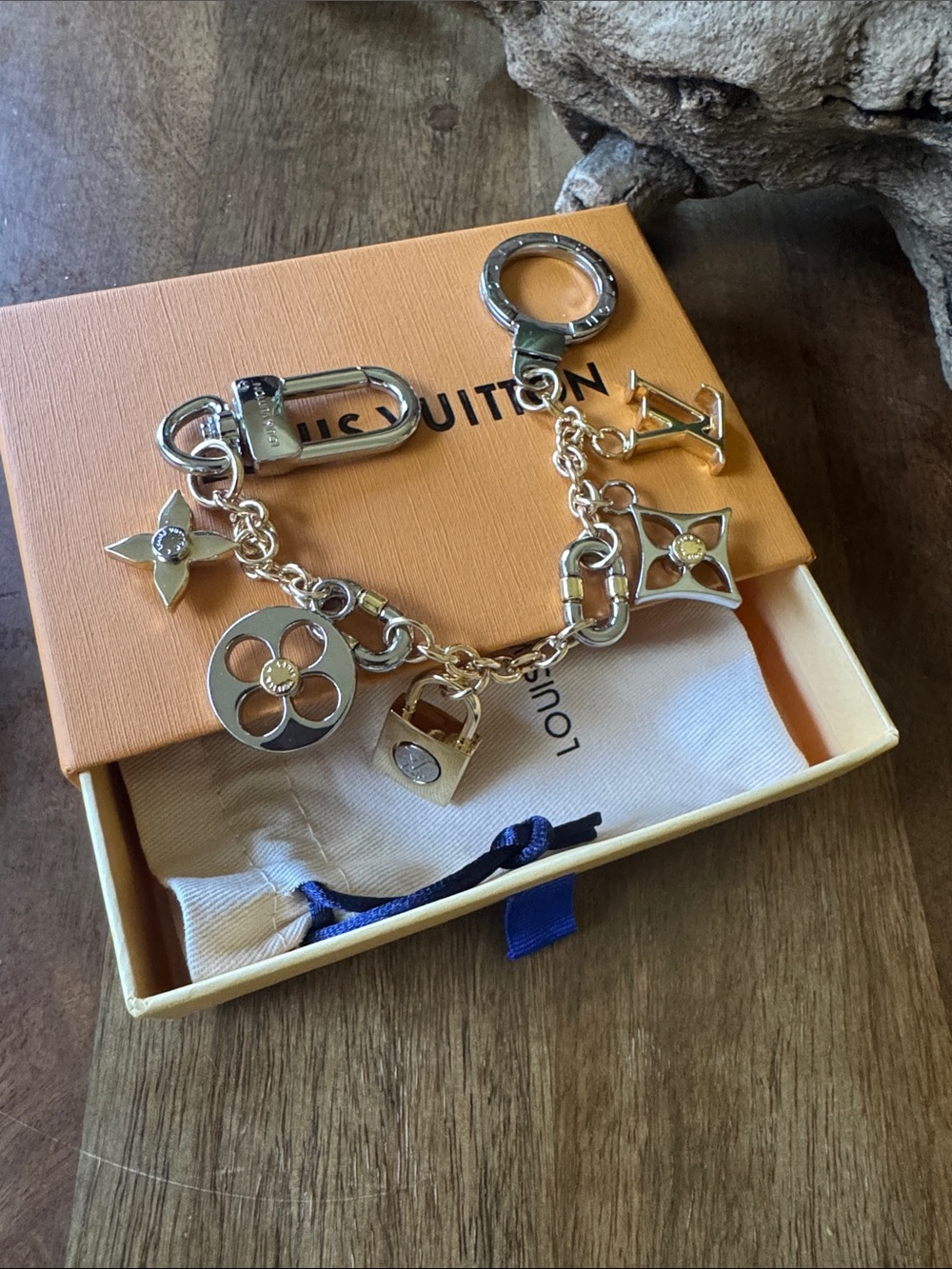 Louis Vuitton Gold and Silver Charm Keychain Bracelet
